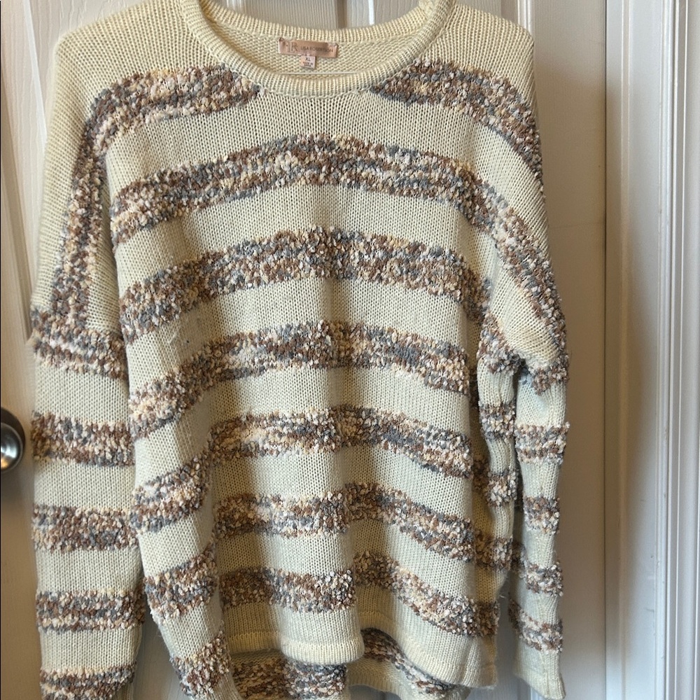Elegant Cream and Brown Striped Women's Sweater. Good condition. XL